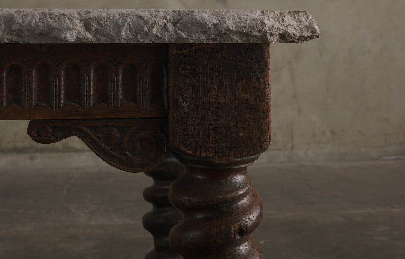 CONTINENTAL CONSOLE TABLE WITH CONTEMPORARY STONE TOP